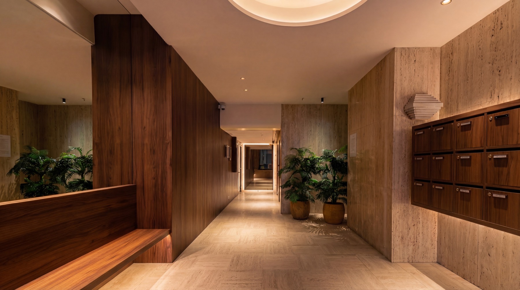 Wood-panelled entrance lobby