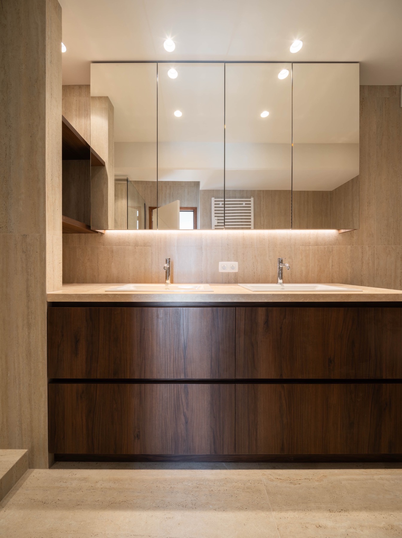 Bathroom with walnut vanity